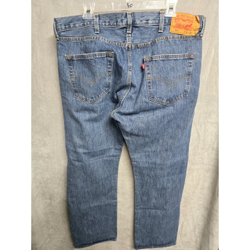 Levis 501 Original Fit Mens Jeans Blue Denim Button Fly 38x30 Regular Straight